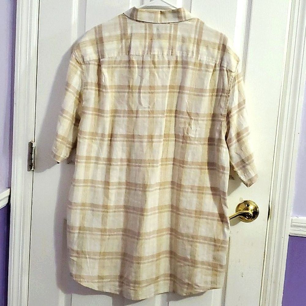 Sean John White & Tan Windowpane Plaid Button Up Shirt Linen Blend Nautical 3XL - Picture 6 of 9
